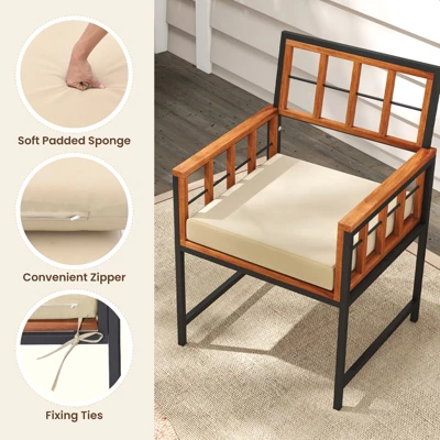 Tangkula 7PCS Dining Set Outdoor Acacia Wood Table W/ Soft Cushions Umbrella Hole Patio 4 Tangkula 7PCS Dining Set Outdoor Acacia Wood Table W/ Soft Cushions Umbrella Hole Patio - Image 2