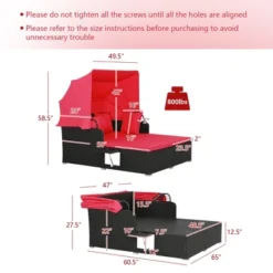 Tangkula Patio Hand-Woven PE Wicker Daybed Outdoor Loveseat Sofa Set W/ Red Cushions