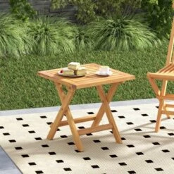 Tangkula 2 PCS Outdoor Folding Side Table Acacia Wood End Table Square Patio Bistro Table