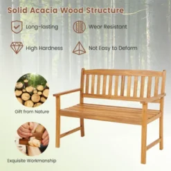 Tangkula 2-Person Outdoor Bench Patio Wooden Bench With Ergonomic Backrest & Armrests All-weather Acacia Wood Frame 43"x 22" -Tangkula GUEST 35db8b24 935f 4f9f ba41 8bb3fff1b90c