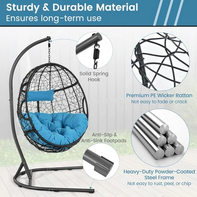 Tangkula Hanging Hammock Chair Egg Swing Chair W/ Blue Cushion Pillow Stand 7 Tangkula Hanging Hammock Chair Egg Swing Chair W/ Blue Cushion Pillow Stand - Image 5