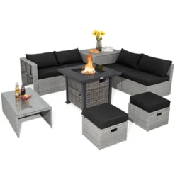 Tangkula 9 Pieces Outdoor Patio Furniture Set W/ 32" Propane Fire Pit Table Sectional Sofa Set W/ Storage Box Black/Gray/Navy/Red/Turquoise/Off White -Tangkula GUEST 360aa7e8 4947 47f3 9833 77ad1a011aec