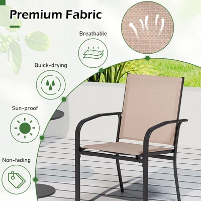 Tangkula Outdoor Dining Chairs Set Of 2 W/ Breathable Fabric Armrests High Back 6 Tangkula Outdoor Dining Chairs Set Of 2 W/ Breathable Fabric Armrests High Back - Image 4