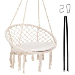 Tangkula Hanging Hammock Chair Macrame Swing Chair With Soft Cushion For Bedroom, Patio, Backyard, Balcony -Tangkula GUEST 361fdcf7 a98c 4a09 b8a6 0da457c96a86