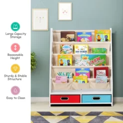 Tangkula Book Rack Kids Toys Organizer Shelves With 4 Sling Bookshelf And 2 Boxes -Tangkula GUEST 363dcfa4 09f7 4270 b17f f09885336824