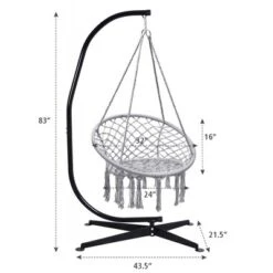 Tangkula Hammock Chair Hanging Cotton Rope Macrame Swing Chair W/ Stand Gray