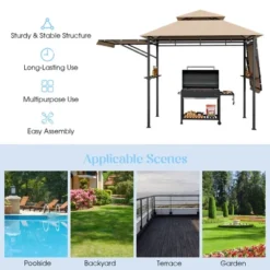 Tangkula 13.5'x 4'Patio BBQ Grill Gazebo Side Awnings Shelves 2-Tier Canopy Outdoor -Tangkula GUEST 3666a4fb 56c1 40c5 8db1 d9ffa9d1c25c