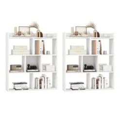 Tangkula 2pcs 7 Cubes Open-back Bookshelf Home Storage Display Shelf Horizontal Wooden Bookcase Free-standing Storage Unit With Anti-Toppling Devices Floor Organizer Rack For Bedroom Study Living Room Walnut / White -Tangkula GUEST 366c4c0e a477 4eed 9397 306458188da3