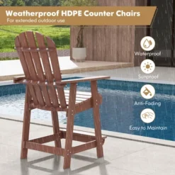Tangkula 2 PCS Tall Adirondack Chair HDPE Outdoor Bar Stools With Armrests 4.5” Wide Footrest Patio Adirondack Barstools Balcony Chairs Brown -Tangkula GUEST 366ea729 7459 431a badb 0bd3dae353fa