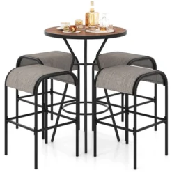 Tangkula 5 PCS Patio Bistro Set Round Table W/ 1.6" Umbrella Hole & 4 Stools Metal Frame -Tangkula GUEST 367aaccf 5502 417f 9bbe 426bc3dc10ed