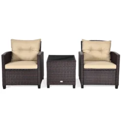 Tangkula 3PCS Wicker Cushioned Conversation Set Outdoor Rattan Furniture W/Beige/Red/Black/Navy/Off White/Turquoise Cushions -Tangkula GUEST 36938cce a022 42a6 bab4 ce5da96aa6fc