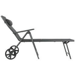 Tangkula 2 PCS Patio Chaise Lounge Chair Outdoor Reclining Chair W/Neck Pillow & Wheels Gray -Tangkula GUEST 3693c7a9 df7e 4234 9d3b b6e378e6e369