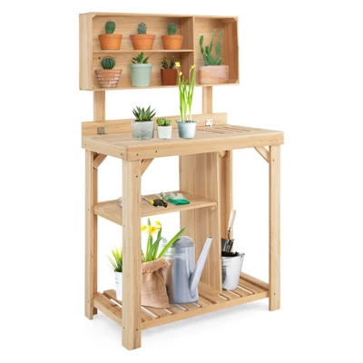 Tangkula Garden Work Bench, Wood Potting Station W/ Bottom Shelves & Top Compartments Solid Fir Wood Structure 12 Tangkula Garden Work Bench, Wood Potting Station W/ Bottom Shelves & Top Compartments Solid Fir Wood Structure - Image 10