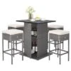 Tangkula 5PCS Wicker Bar Table Set W/ Hidden Storage Shelves Bar Table Stools Patio -Tangkula GUEST 36aaa523 3ca8 41d9 9768 2c2c042af80d