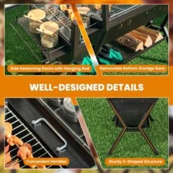 Tangkula Barbecue Charcoal Grills Stainless Steel Camping Grill W/ Wind Guard Seasoning Racks & Storage Shelf -Tangkula GUEST 36bd0883 5107 47ad 999a 3d318727ba1e
