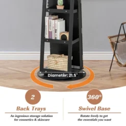 Tangkula 360° Rotating Mirrored Jewelry Cabinet Armoire 3 Color LED Modes Lockable Black -Tangkula GUEST 3714e378 9394 4e11 a899 2f42e66bd047