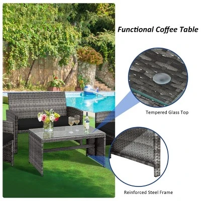 Tangkula 8-Piece Outdoor Patio Furniture Set Rattan Wicker Conversation Sofa Set Black 5 Tangkula 8-Piece Outdoor Patio Furniture Set Rattan Wicker Conversation Sofa Set Black - Image 3