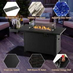 Tangkula Propane Gas Fire Pit Table 52 Inch Propane Fire Pit W/ Wind Guard 50,000 BTU Heat Output Black -Tangkula GUEST 371819f7 8a0f 4c6b b8a1 6ccd5a034879