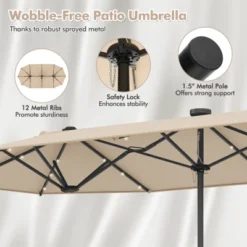 Tangkula 13 FT Patio Umbrella Double-Sided Market Umbrella With 36 Solar-Powered LED Lights Cross Base Included Beige/Grey/Navy/Red/Tan -Tangkula GUEST 371edd8e 729b 40cb 9fd7 a044915aee5f