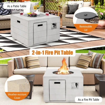 Tangkula 34" Square Concrete Propane Fire Pit Table W/ Lava Rocks Rain Cover 50,000 BTU 7 Tangkula 34" Square Concrete Propane Fire Pit Table W/ Lava Rocks Rain Cover 50,000 BTU - Image 5