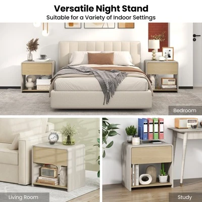 Tangkula Modern Style Nightstand 2-Tier Sofa Side Bedside Table W/ Drawer & Open Shelf 7 Tangkula Modern Style Nightstand 2-Tier Sofa Side Bedside Table W/ Drawer & Open Shelf - Image 5