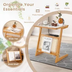 Tangkula 1pc/2pcs Z-shaped Side Table W/ Rattan Shelf Glass Top End Table W/ Magazine Rack Space-saving Sofa Side Bedside Table -Tangkula GUEST 376e0021 250e 46cc baba 92bdd2259dff