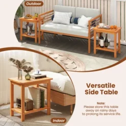 Tangkula 2PCS Outdoor Acacia Wood Side Table 2-Tier Patio End Table W/ Slatted Tabletop -Tangkula GUEST 37704e06 da69 4842 84ce 9d45d2f4149d 1
