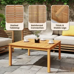Tangkula Outdoor Coffee Table W/ Slatted Tabletop Small Outside Table Square Patio Table -Tangkula GUEST 37797b51 f4c1 4ecd ba71 fff66de31058