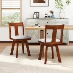 Tangkula Swivel Dining Chairs Set Of 4 Dining Room Chairs W/ Rubber Wood Frame -Tangkula GUEST 378035ed 32f6 4ade b317 7f12c86065f3