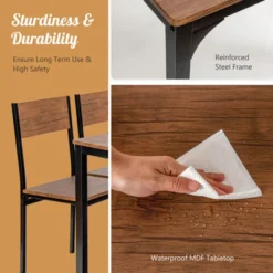 Tangkula 4PCS Dining Table Set Kitchen Table With Bench And Chairs Industrial Gathering Bench Dining Set Brown/Grey -Tangkula GUEST 37849c8a 305c 44cb 8dd9 ac381738c56a