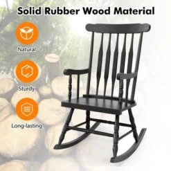 Tangkula Wooden Rocking Chair Single Rocker Indoor Garden Patio Yard Black -Tangkula GUEST 3796229b 2344 4315 925e f365bc34147f