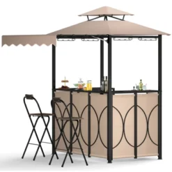 Tangkula 3-Piece Outdoor BBQ Canopy W/ Bar Table & 2 Foldable Bar Chairs Set For Patio -Tangkula GUEST 37e4120e 03d3 4b54 91fb 9b885e59e7df