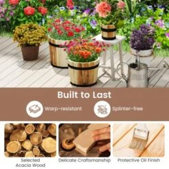 Tangkula Outdoor Wooden Planter Box Set Of 3 W/ Drainage Holes For Flower Herb Shrub -Tangkula GUEST 37f2ccf9 9417 429c aefd ad22495f65f9