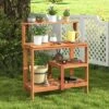 Tangkula Outdoor Potting Bench Table W/Open Shelves Teak Oil Finish Gardening Workstation -Tangkula GUEST 380470a2 83fe 4956 971e f763eac007a3