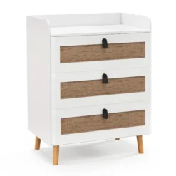 Tangkula Modern Nightstand End Bedside Table W/ 3 Rattan Drawers & Solid Wood Legs White -Tangkula GUEST 383bae7d ce3b 4f01 b4bb afe2dcd1c910