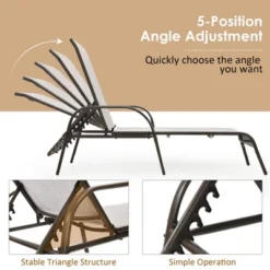 Tangkula 2 PCS Outdoor Chaise Lounge Chair Adjustable Reclining Bed With Backrest& Armrest Gray -Tangkula GUEST 385d3897 0374 4e47 890e 012a51f99618