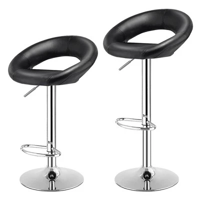 Tangkula Set Of 2 PU Leather Bar Stools Adjustable Kitchen Counter Chairs Black 6 Tangkula Set Of 2 PU Leather Bar Stools Adjustable Kitchen Counter Chairs Black - Image 4