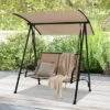Tangkula 2-Person Patio Swing Seat Swing Bench Canopy Swing Loveseat Outdoor
