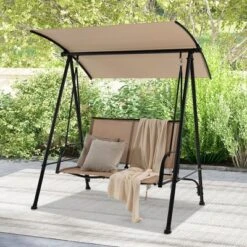 Tangkula 2-Person Patio Swing Seat Swing Bench Canopy Swing Loveseat Outdoor