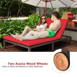 Tangkula Adjustable Patio Rattan 2 Person Recliner Lounge Chair W/ Red Cushion Wheel -Tangkula GUEST 38ba8888 5c80 4e11 9c95 6c70d6291f3b
