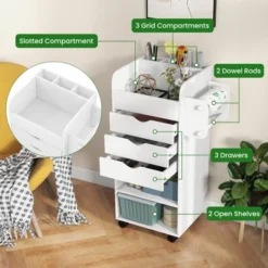 Tangkula Rolling Storage Cart With 3 Drawers&3 Shelves Storage Organizer Cabinet With Lockable Casters -Tangkula GUEST 38d50fc9 da56 4190 b3d3 87cf6777f10b
