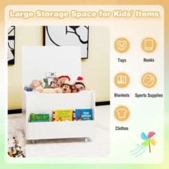 Tangkula Kids Toy Box Wooden Storage Chest Bench W/ Bookshelf Wheels Safety Hinge Lid -Tangkula GUEST 392b7d10 e392 4444 8649 7b539ae79f2c