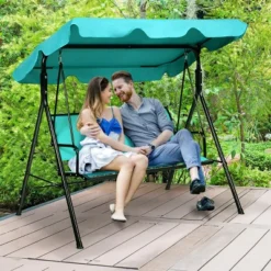 Tangkula Outdoor Swing Canopy Patio Swing Chair 3 Person Canopy Hammock Blue