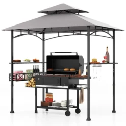 Tangkula 8 X 5 FT Outdoor Grill Gazebo Double Tiered BBQ Canopy Tent W/ 2 Side Shelves 20 Hooks Bottle Opener & Storage Basket -Tangkula GUEST 394683d7 2289 4f01 b085 8210b1f8b9fb