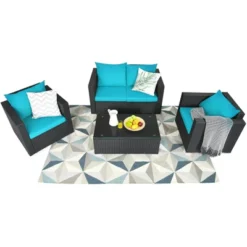 Tangkula 4PC Patio Rattan Wicker Conversation Furniture Set Sectional Sofa & Coffee Table -Tangkula GUEST 3a01fadc faf4 4c50 a00a 9f575c5e5a54