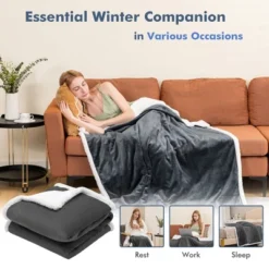 Tangkula 50" X 60" Heated Electric Reversible Flannel & Fleece Blanket Throw W/10 Heat Levels, 9 Hours Auto Shut-Off, Overheat Protection Gray -Tangkula GUEST 3a2a6f69 4637 4bc8 9ebf 30d4941d91ca