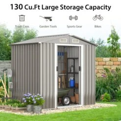 Tangkula 6' X 4' Outdoor Storage Shed Weather Resistant Galvanized Steel Shed With Tilted Roof Lockable Sliding Doors & 4 Air Vents 13 Tangkula 6' X 4' Outdoor Storage Shed Weather Resistant Galvanized Steel Shed With Tilted Roof Lockable Sliding Doors & 4 Air Vents -Tangkula GUEST 3acd8790 dc5f 451b a556 47a3a1b4956a