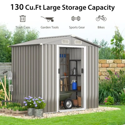 Tangkula 6' X 4' Outdoor Storage Shed Weather Resistant Galvanized Steel Shed With Tilted Roof Lockable Sliding Doors & 4 Air Vents 5 Tangkula 6' X 4' Outdoor Storage Shed Weather Resistant Galvanized Steel Shed With Tilted Roof Lockable Sliding Doors & 4 Air Vents - Image 3