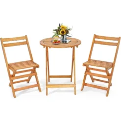 Tangkula 3PCS Folding Bistro Set Solid Acacia Wood Table & Chairs Slatted Tabletop Patio -Tangkula GUEST 3b0e9608 e8d7 4c29 841f b94a40d70adf