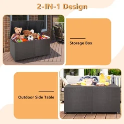 Tangkula 175 Gallon Deck Storage Box Outdoor Mix Brown Wicker Storage Bin W/ Zippered Liner & 2 Universal Wheels Safe Pneumatic Rod 17 Tangkula 175 Gallon Deck Storage Box Outdoor Mix Brown Wicker Storage Bin W/ Zippered Liner & 2 Universal Wheels Safe Pneumatic Rod -Tangkula GUEST 3b349271 0881 4fc2 90d9 2937f544a5ac
